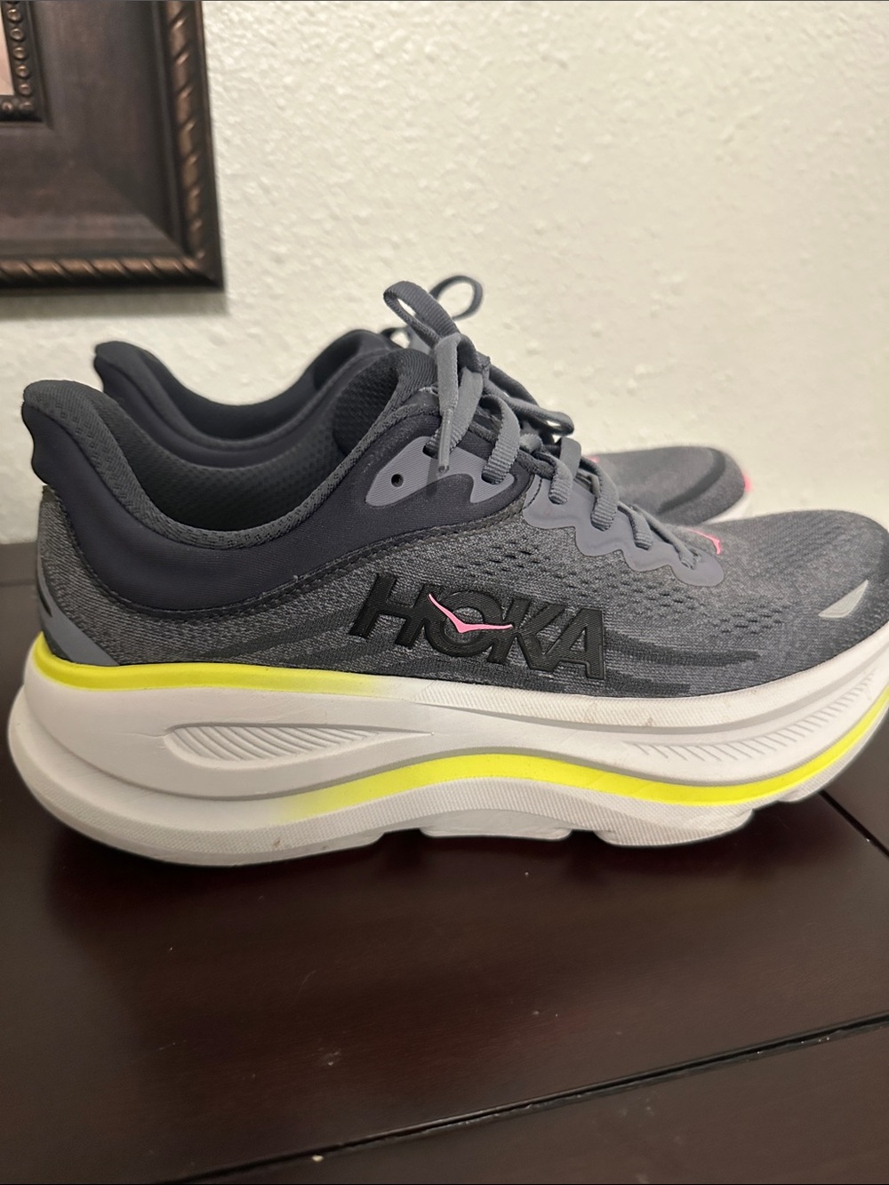 Hoka Bondi Women's Gray and Yellow Athletic Running Shoes